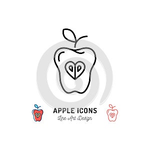 Apple icon fruit. Concept logo healthy eating and proper nutrition. Vector thin line design