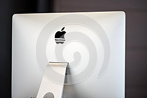 Apple iMac modern computer. Apple logo on monitor, workplace in office. New hardware equipment - 2019.07.07 - Russia, Nizhny