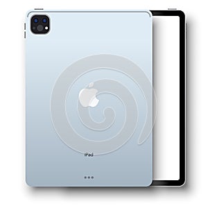 Apple iPad. Mini, Air, Pro models. Screen, blue color. Smart device mockup. Electronics concept. Editorial vector