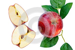 Apple Isolated, Apple on White Background. Ripe Apple, Fresh Fruit. Fresh Red Apple. Ripe and juicy apples close up. Composition