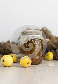 Apple jam in glass jars. Home canned food. Homemade treat