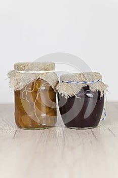 Apple jam in glass jars. Home canned food. Homemade treat