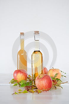 Apple juice in bottles
