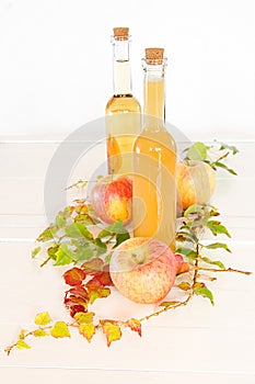 Apple juice in bottles