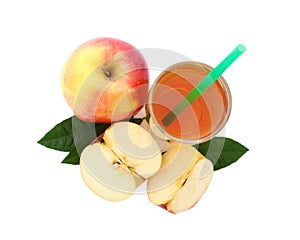 Apple juice in glass top view isolated