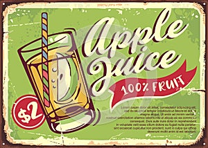 Apple juice retro sign with glass of healthy drink