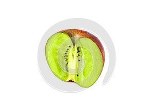 Apple and kiwi genetically modified symbiosis. Isolated on white background