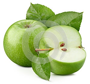 Apple with leaves isolated on white.