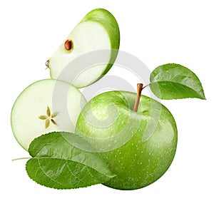 Apple with leaves isolated on white.