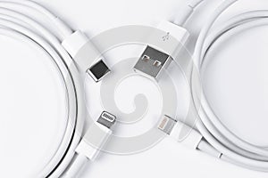 Apple Lightning to USB-C and USB cable closeup, macro