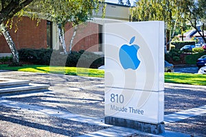 Apple logo at the entrance of one of the offices in Silicon Valley