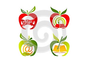 Apple logo, healthy education icon, fruit learn symbol, fresh study concept design