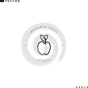 Apple logo outline style. Organic fruit sign