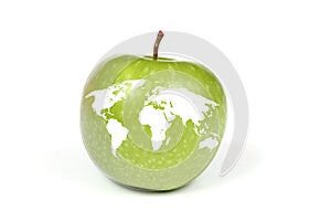 Apple with map of Earth