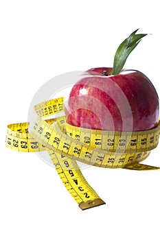 Apple and a measure tape - diet concept