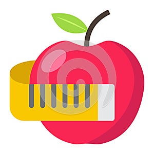 Apple with measuring tape flat icon, fitness