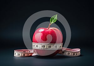 Apple with measuring tape . Weight loss concept.