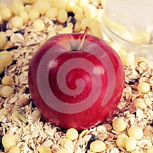 Apple on muesli background