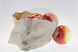 Apple and note, white background, fruit and freshness