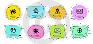 Apple, Online video and Idea icons set. Education, Copyrighter and Social responsibility signs. Vector photo