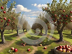 apple orchard in four seasons illustration