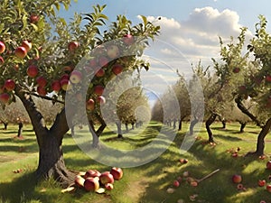 apple orchard in four seasons illustration