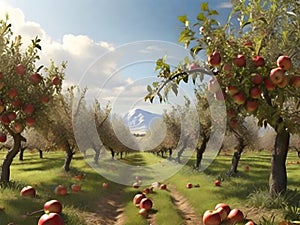 apple orchard in four seasons illustration