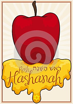 Apple over Honey to Celebrate Sweet Rosh Hashanah, Vector Illustration