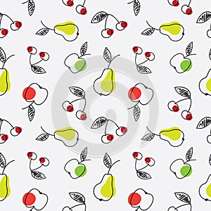 Apple, pear and cherry seamless pattern