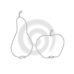 Apple and pear outline monochrome sketch art design stock vector illustration