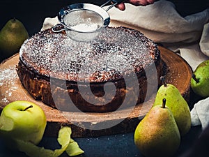 Traditional apple pear rum cake