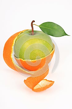 Apple in a peel from an orange