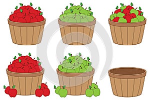 Apple Picking Basket with Color Outlines Clipart - Outline, Silhouette and Color