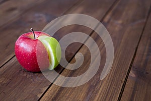 Apple pie chart made from green sector in a red circle