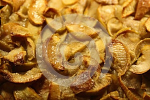 Apple pie close-up with apple slices