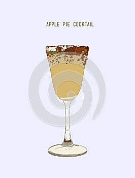 Apple pie cocktail Hand drawn sketch line art .