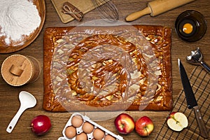 Apple pie with cooking tools