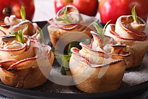 Apple pie in the form of roses. Festive cakes