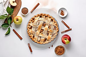 Apple pie with fresh unbaked apple slices. Generative AI