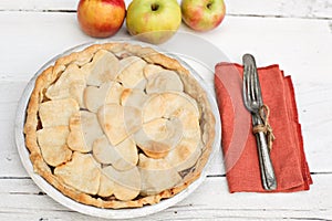 Apple pie with heart shaped crust topping