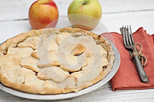 Apple pie with heart shaped crust topping