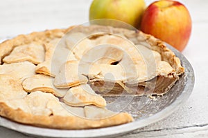 Apple pie with heart shaped crust topping