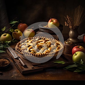 Apple Pie with Lattice Crust Generative AI Illustration