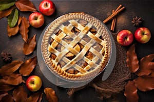 Apple pie with lattice pastry, traditional pastry dessert for Thanksgiving day