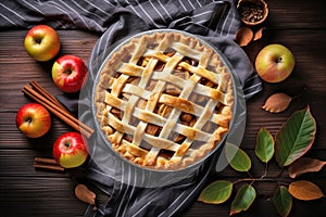 Apple pie with lattice pastry, traditional pastry dessert for Thanksgiving day