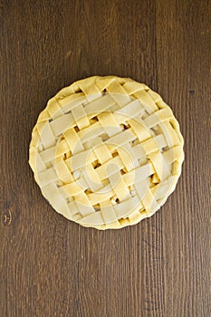 Apple pie with lattice top, uncooked