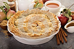 Apple pie with leaves cut outs