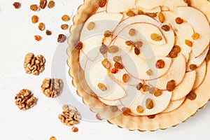 Apple pie with raisins and nuts preparation, Raw