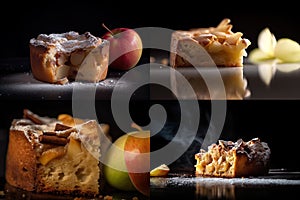 Apple Pie Slice, Fruit Cinnamon Dessert, Apple Cake, Abstract Generative AI Illustration