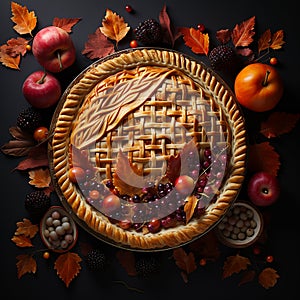 Apple pie top view background. AI generated image